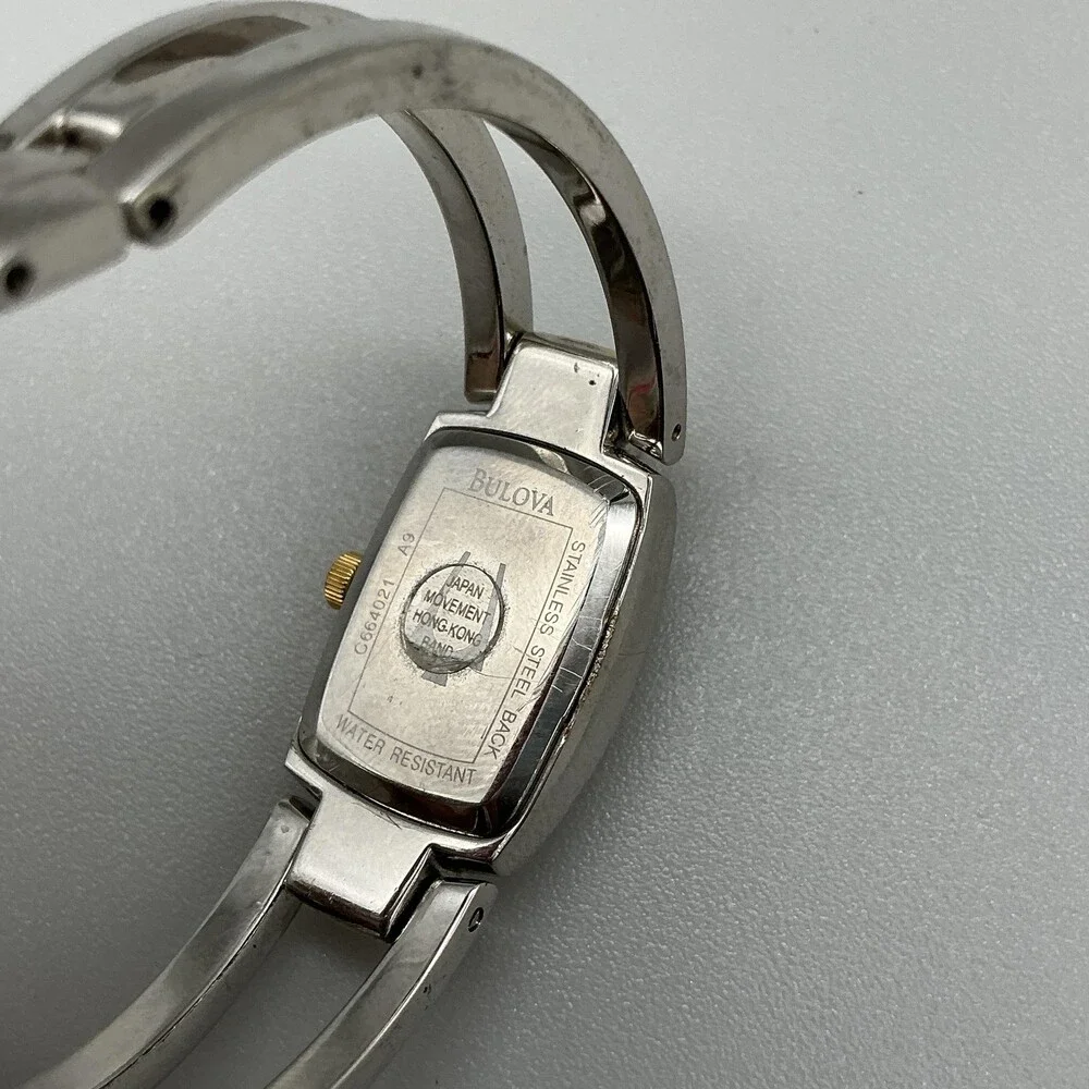 Bulova Womens Watch 17mm Two Tone Bangle Stainless Steel 98T81 New Battery 5.75